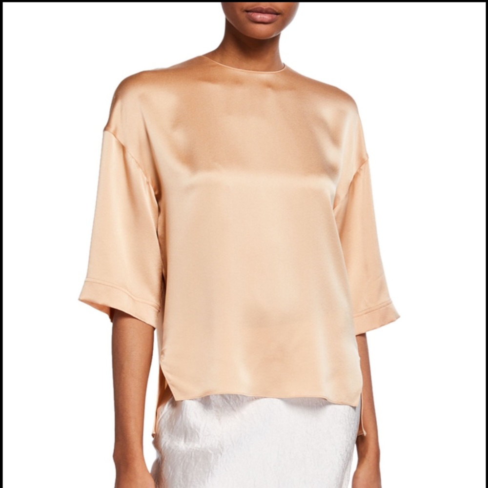 Vince Satin High Low T-Shirt In Pale Ochre